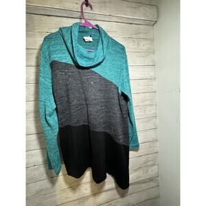 Southern Lady Women’s Large Cowl Neck Tunic Top Blue Gray Black Rhinestones EUC